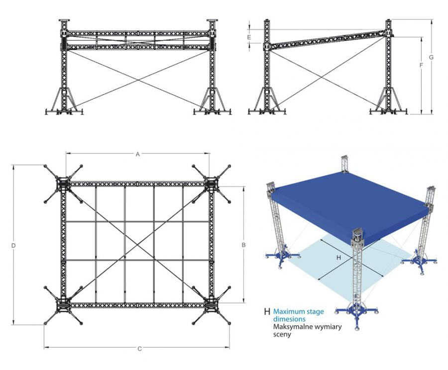 ProFlex Straight Shape Roof system, 390mm (15.35") Square  Truss Construction. Canopy and Walls included.